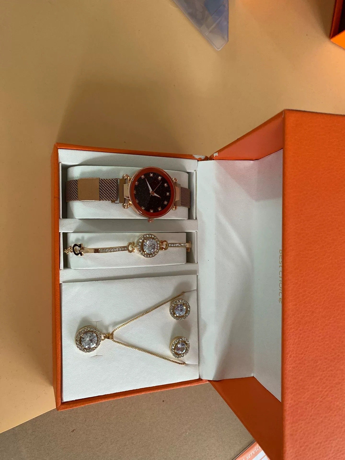 Flag Village Women's Suit Gift 5-piece Set Watch Bracelet Ring Necklace Earrings Combination Gift Box