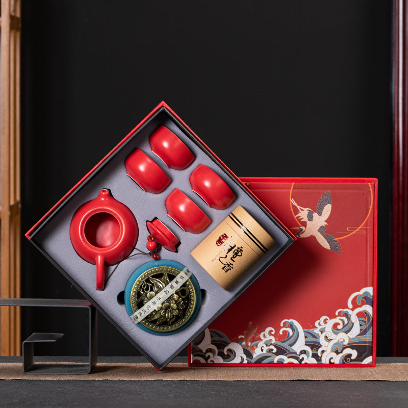Flag Village Ceramic Kung Fu Tea Set Gift Box Set Business Small Gift