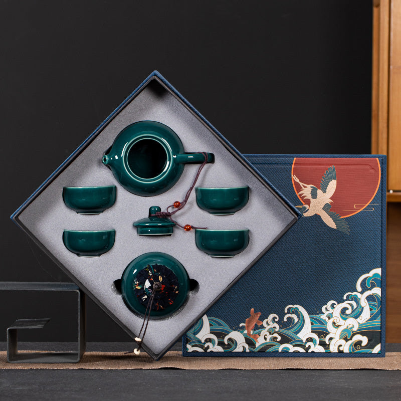 Flag Village Ceramic Kung Fu Tea Set Gift Box Set Business Small Gift