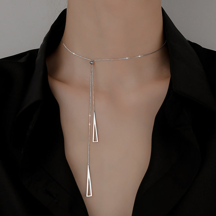 Flag Village Sterling Silver Geometric Triangle Necklace for Women Adjustable Clavicle Chain Necklace Jewelry Gifts