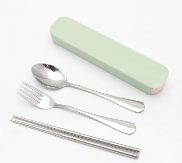 Flag Village Portable stainless steel tableware tableware box three sets of chopsticks spoon suit Student Travel Gift Set