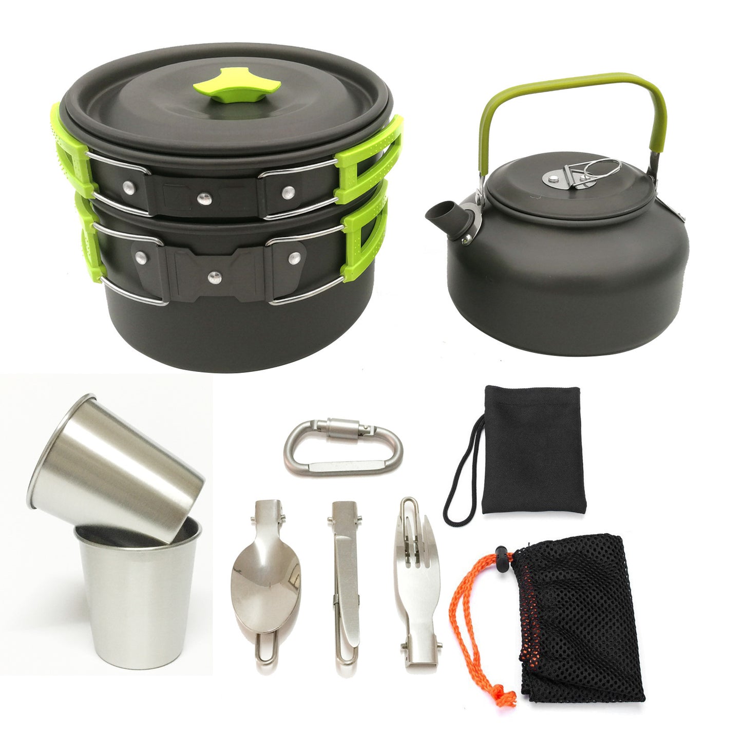Flag Village Outdoor Jacketed Kettle 2-3 Person Camping Teapot Tableware Suit