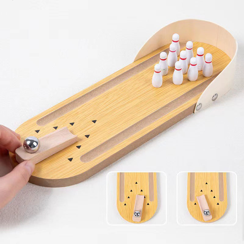 Flag Village Table Top Mini Bowling Game Set-Tabletop Wooden Board Mini Arcade Desktop Tiny Bowling Shooting Alley Office Desk Stress Relief Gadgets Small Finger Toys Gag Gifts For MenWomen Kids Teens Boys