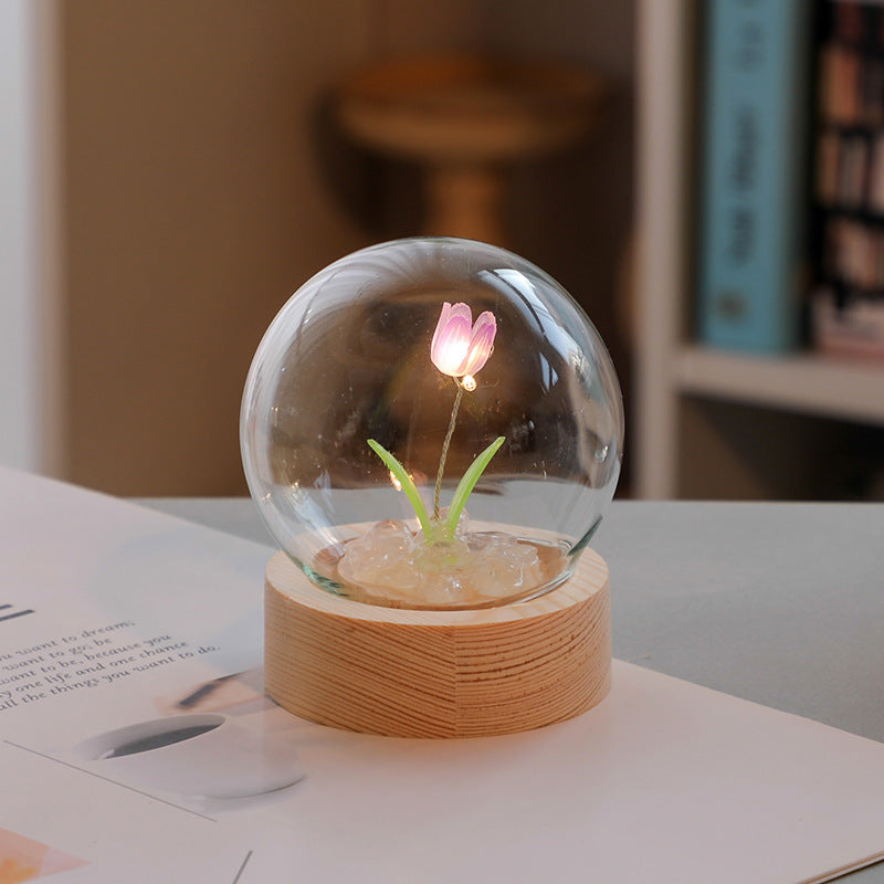 Flag Village Artificial Tulip Flower Night Light Ornaments Handmade DIY Bedside Lamp LED Night Lamp Bedroom Decor Birthday Gifts Table Lamp