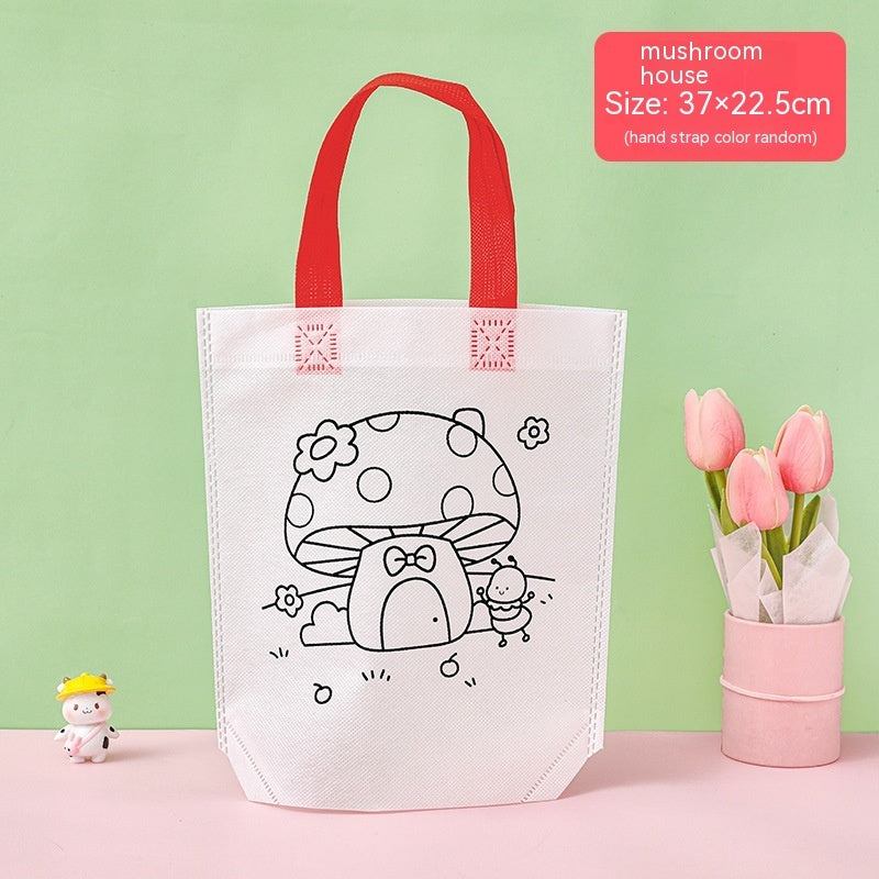Flag Village Children's Handmade DIY Painting Doodle Bag Kindergarten Gifts Cartoon Non-woven Painting Color Filling Woven Handbag