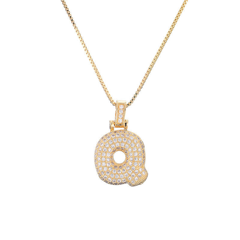Flag Village Clavicle Chain Copper Micro Inlaid Zircon 26 Letter Pendant Necklace For Women's Birthday Jewelry Gifts