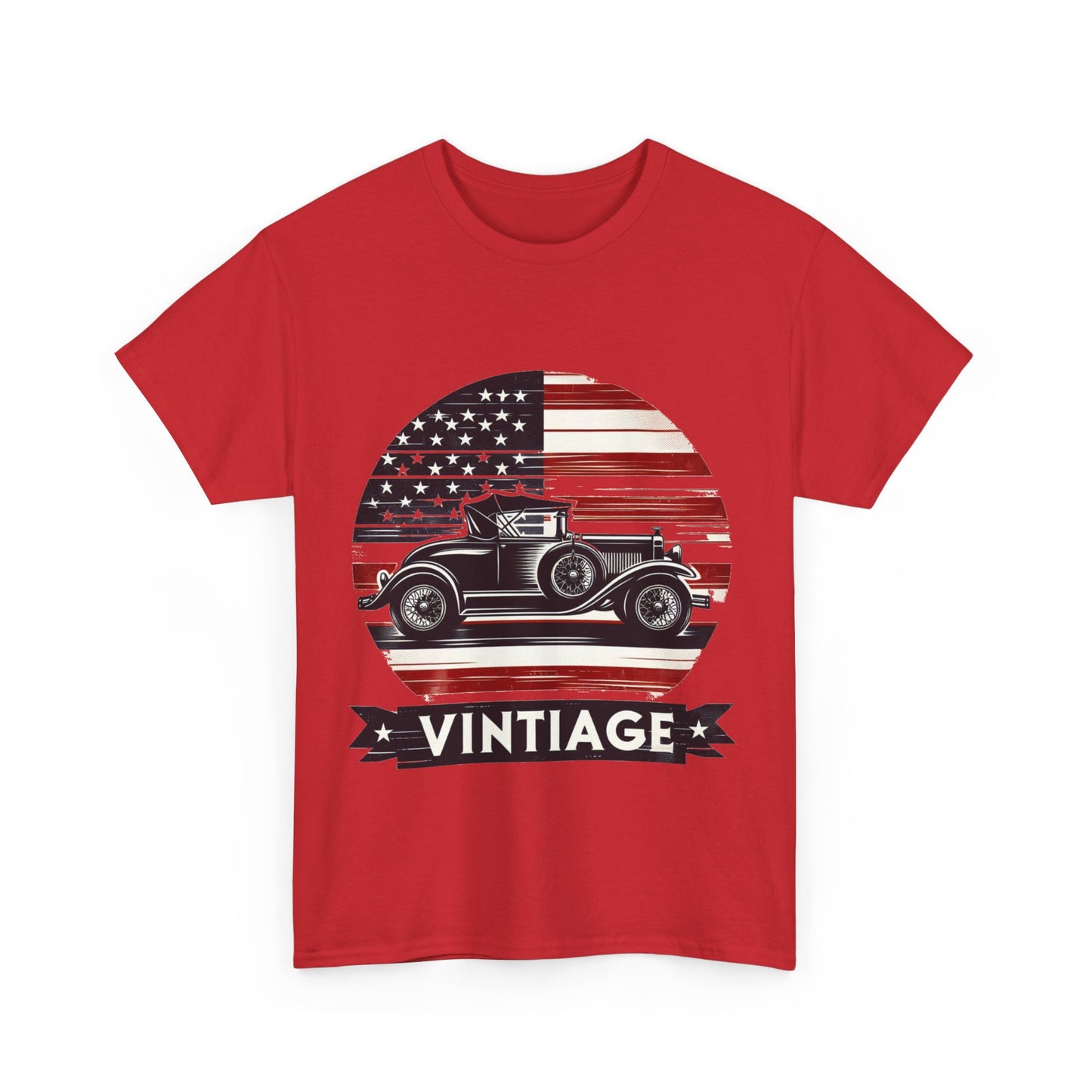 Flag Village USA Vintage Car Flag T-SHIRT Heavy Cotton Tee USA0003