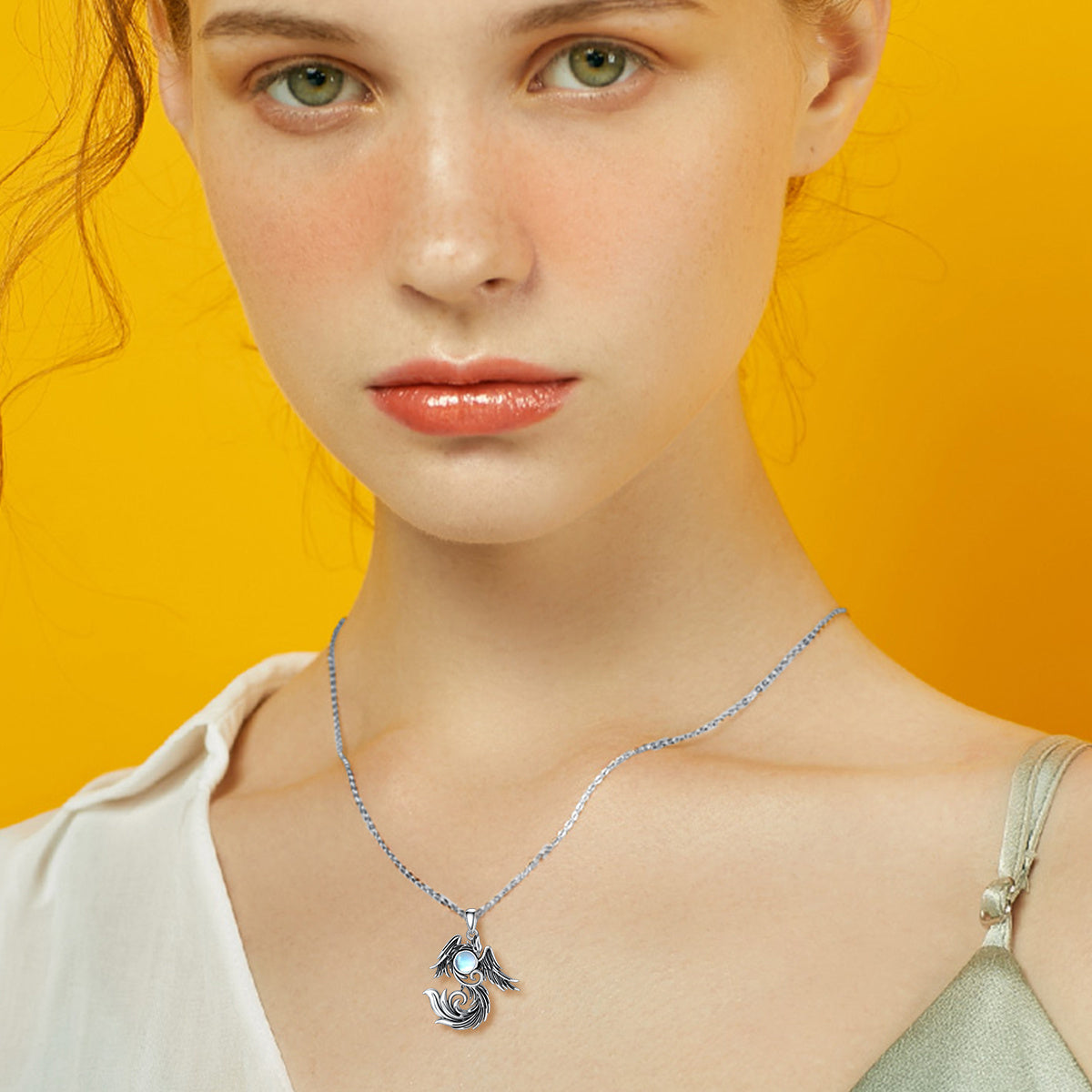 Flag Village Moonstone Phoenix Necklace 925 Sterling Silver as Gifts for Women and Men