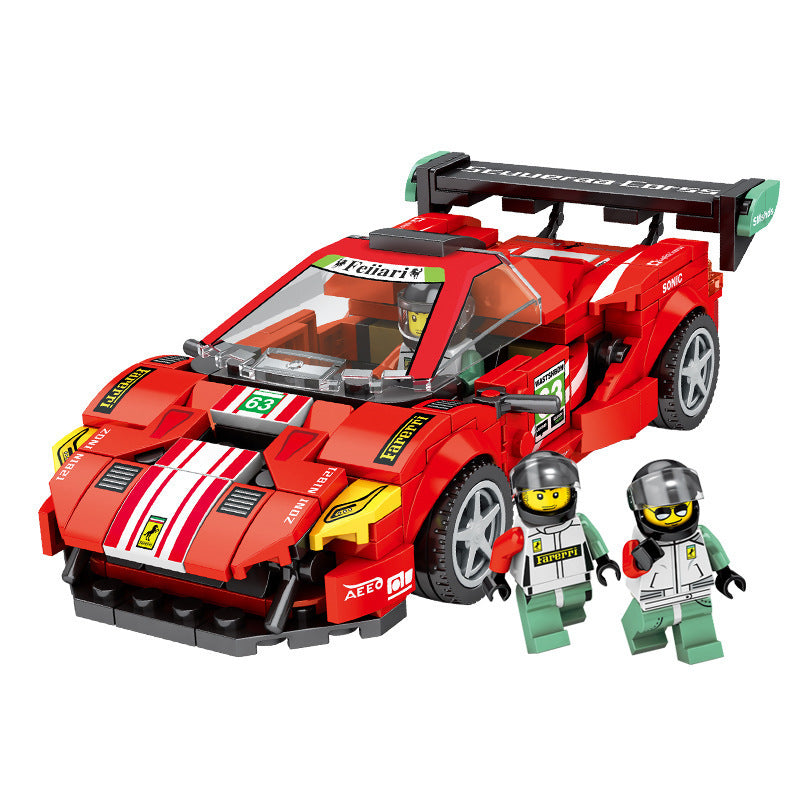 Flag Village Big Gift Box Racing Building Blocks Boy Toy