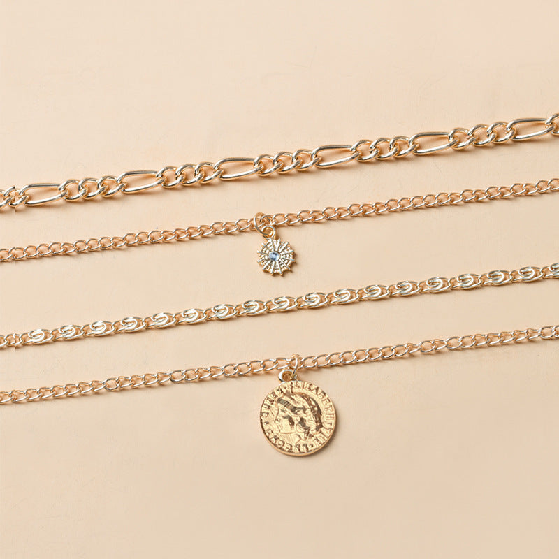 Flag Village Chunky Gold Necklace Chunky Charm Necklace For Women Layered Gold Necklace For Women Silver Coin Necklace Jewelry Gifts For Women