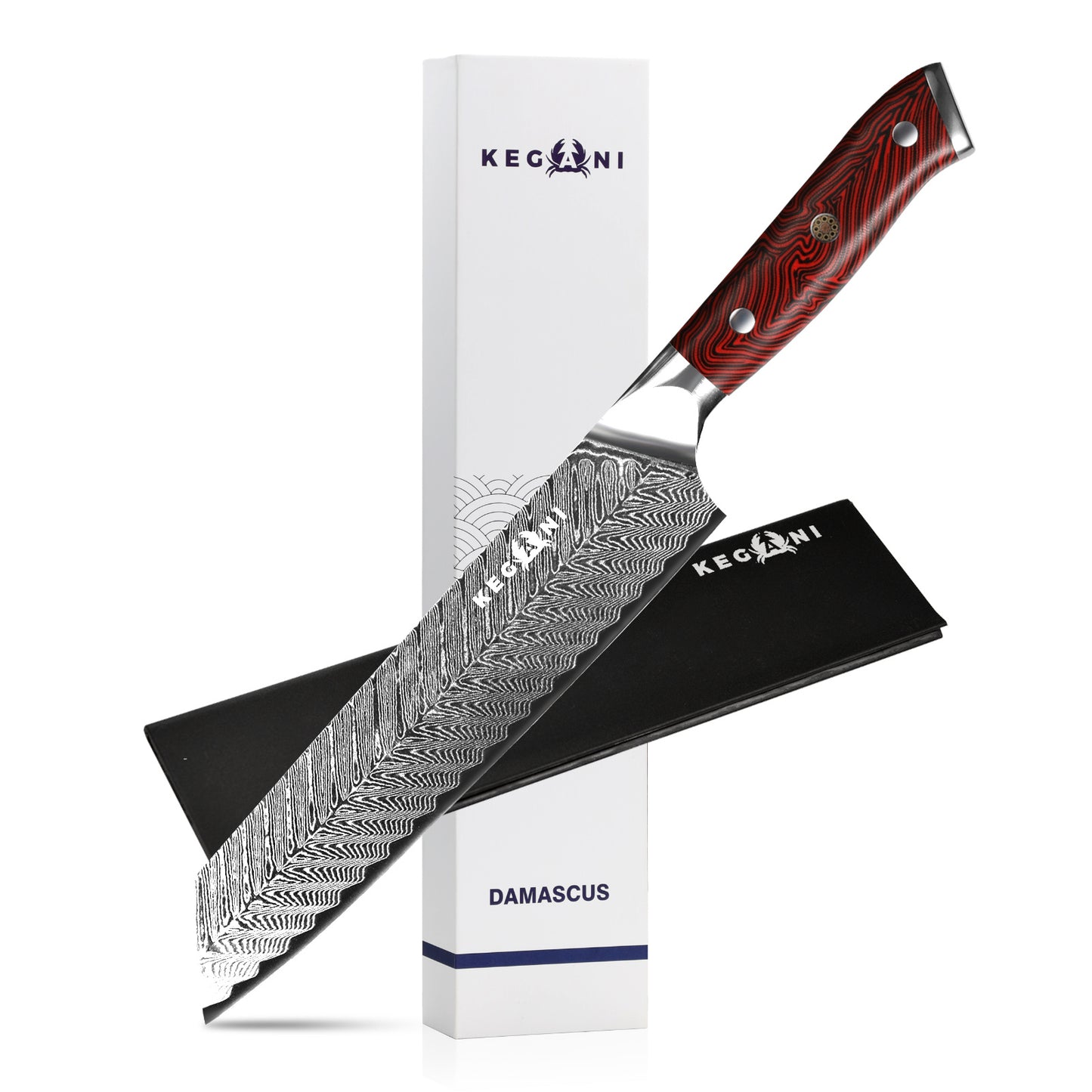 Flag Village Kegani Meat Cleaver Knife 7 Inch - Damascus 73 Layers AUS-10 Steel Core Butcher Knife - G10 Handle Chinese Knife With Gift Box & Sheath