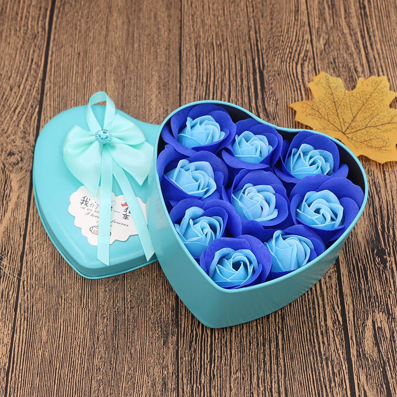 Flag Village Soap Flower Gift Box Valentine's Day Gift Mother's Day Creative Gifts Bear Flower Rose Heart Shaped Tin Box