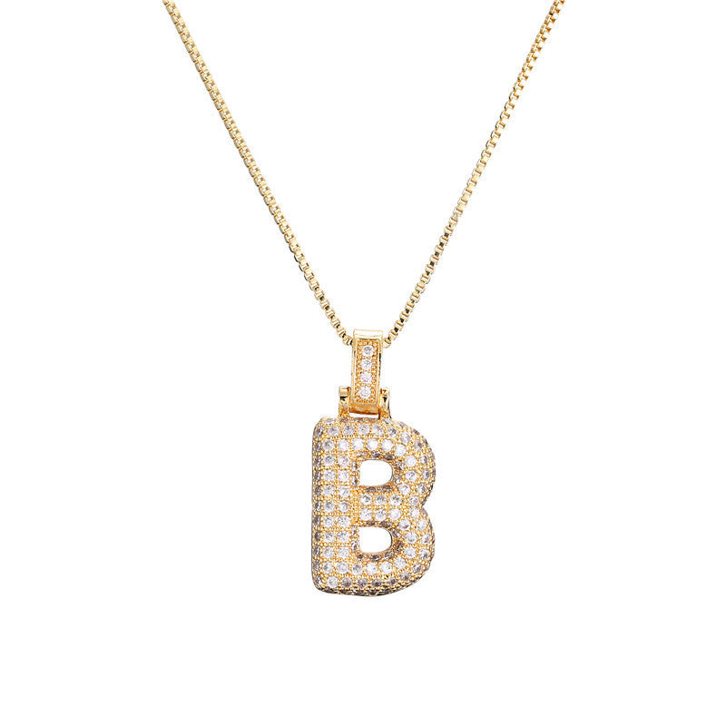 Flag Village Clavicle Chain Copper Micro Inlaid Zircon 26 Letter Pendant Necklace For Women's Birthday Jewelry Gifts
