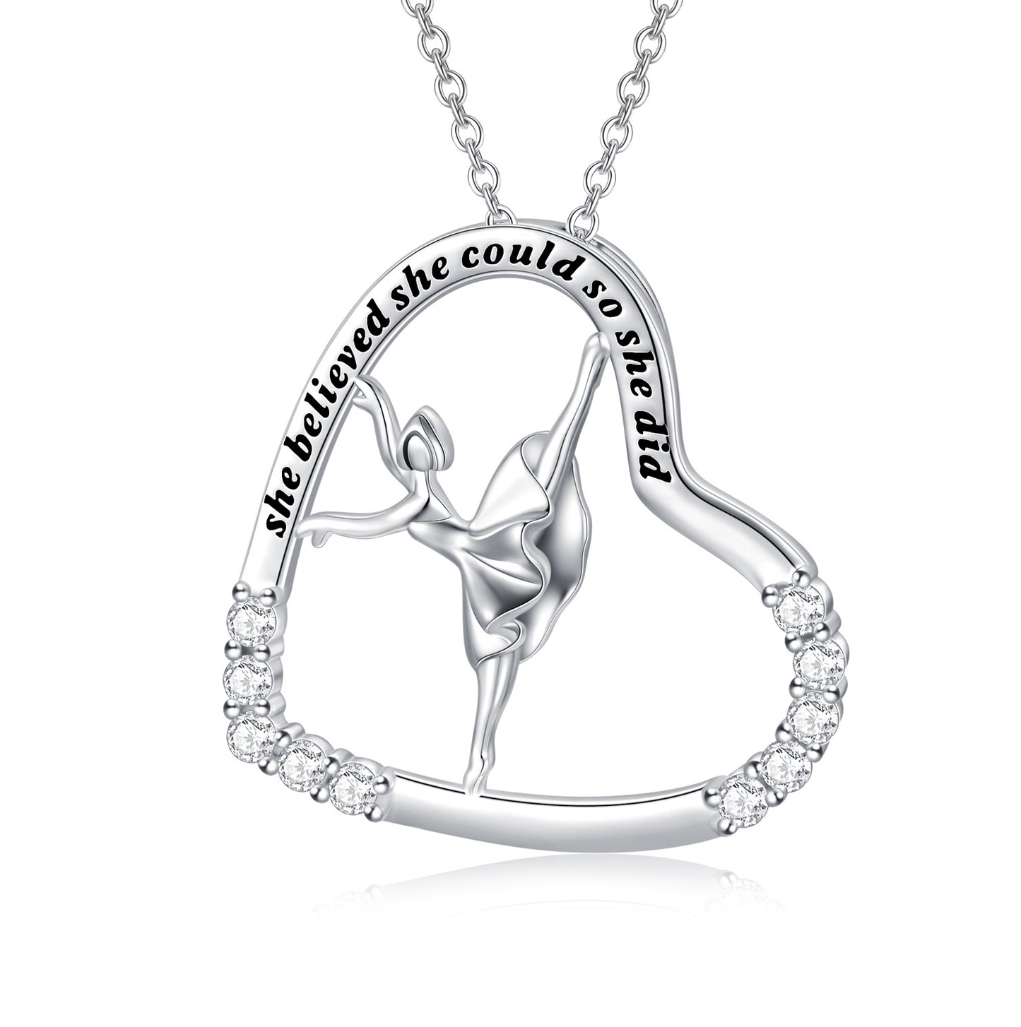 Flag Village 925 Sterling Silver Heart Ballerina Dancer Ballet Dance Pendant Necklace Dance Jewelry Gifts for Women