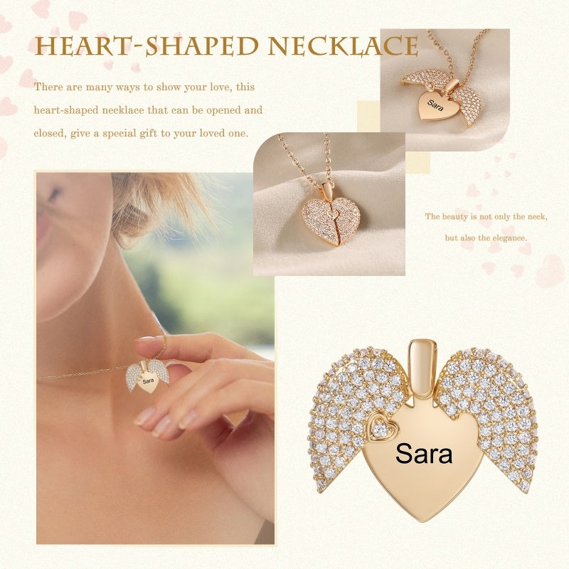 Flag Village Personalized Name Heart Locket Necklace Zirconia Paved Custom Engraved Pendant Christmas Gifts For Mother Grandma