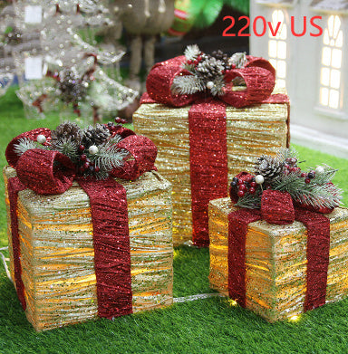 Flag Village Christmas gift box Christmas tree decorations wrought iron gift box three-piece shopping mall cabinet decoration