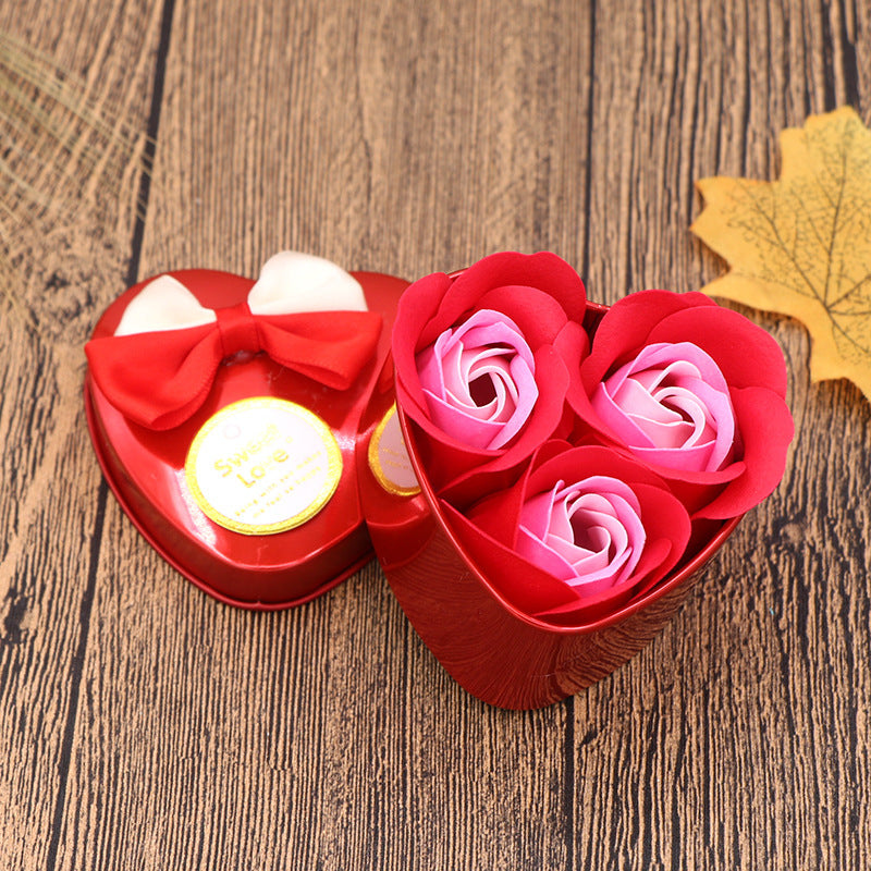 Flag Village Soap Flower Gift Box Valentine's Day Gift Mother's Day Creative Gifts Bear Flower Rose Heart Shaped Tin Box