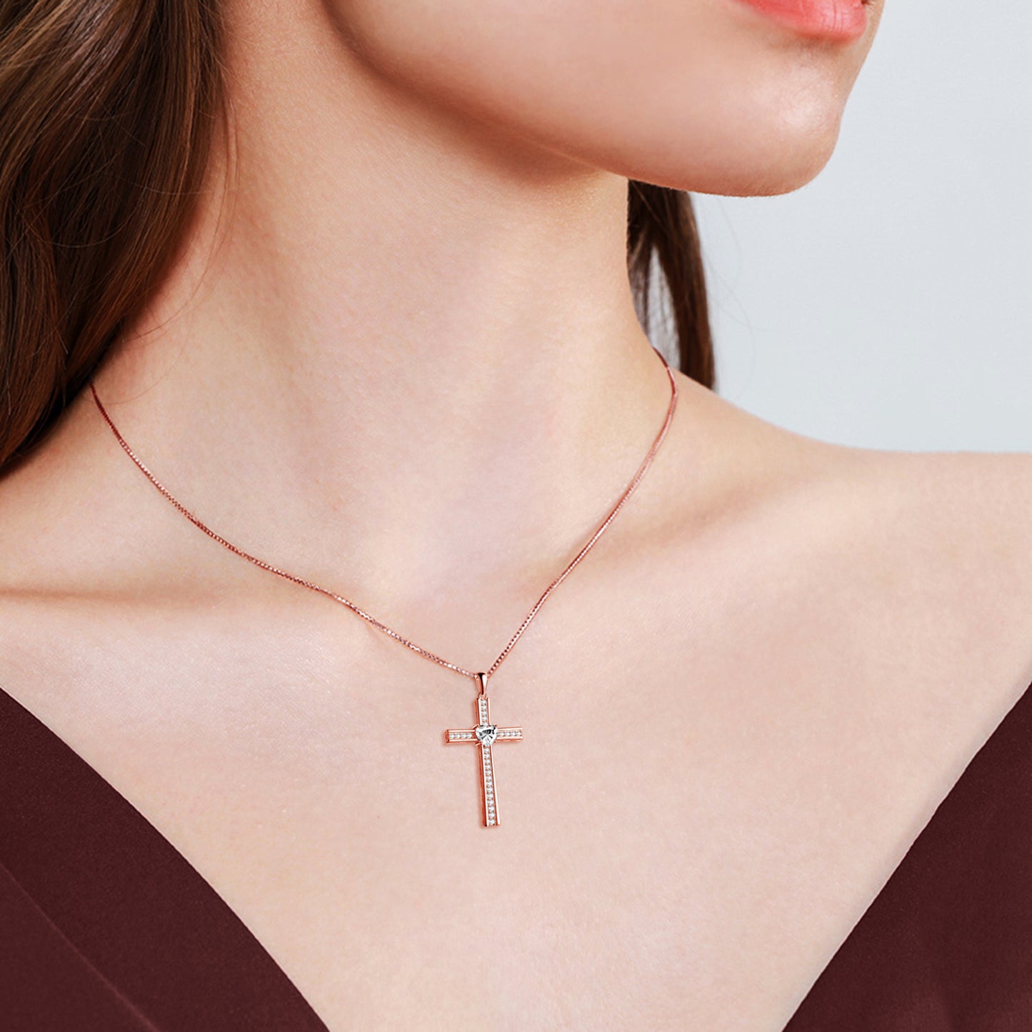 Flag Village Birthstone Rose Gold Plated Cross Necklace for Women Jewelry Gifts