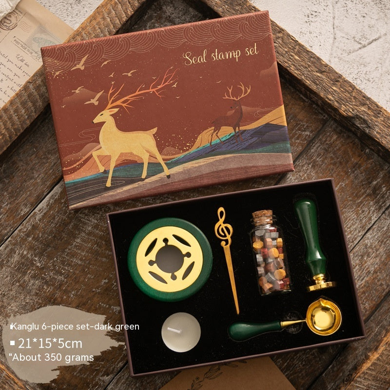 Flag Village Sealing Wax Seal Set Retro Elk Gift Box Wooden Handle