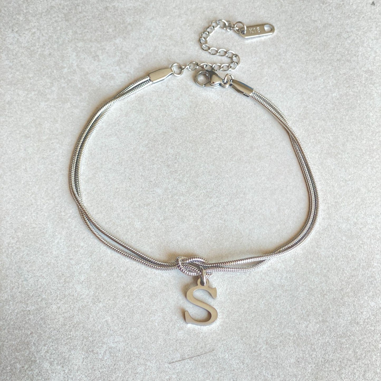 Flag Village New Letter A-Z Love Knot Bracelets For Women Couple Gold Color Dainty Snake Chain Charm Bracelet Stainless Steel Jewelry Gift Valentine's Day Gifts