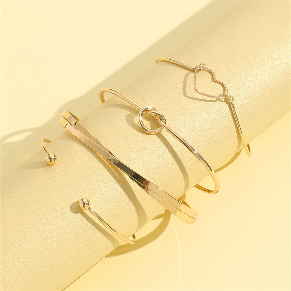 Flag Village Vintage Gold Crystal Heart Letter Love Bangle Bracelet For Women Fashion Multi-layer Geometric Charm Bracelets Jewelry Gifts