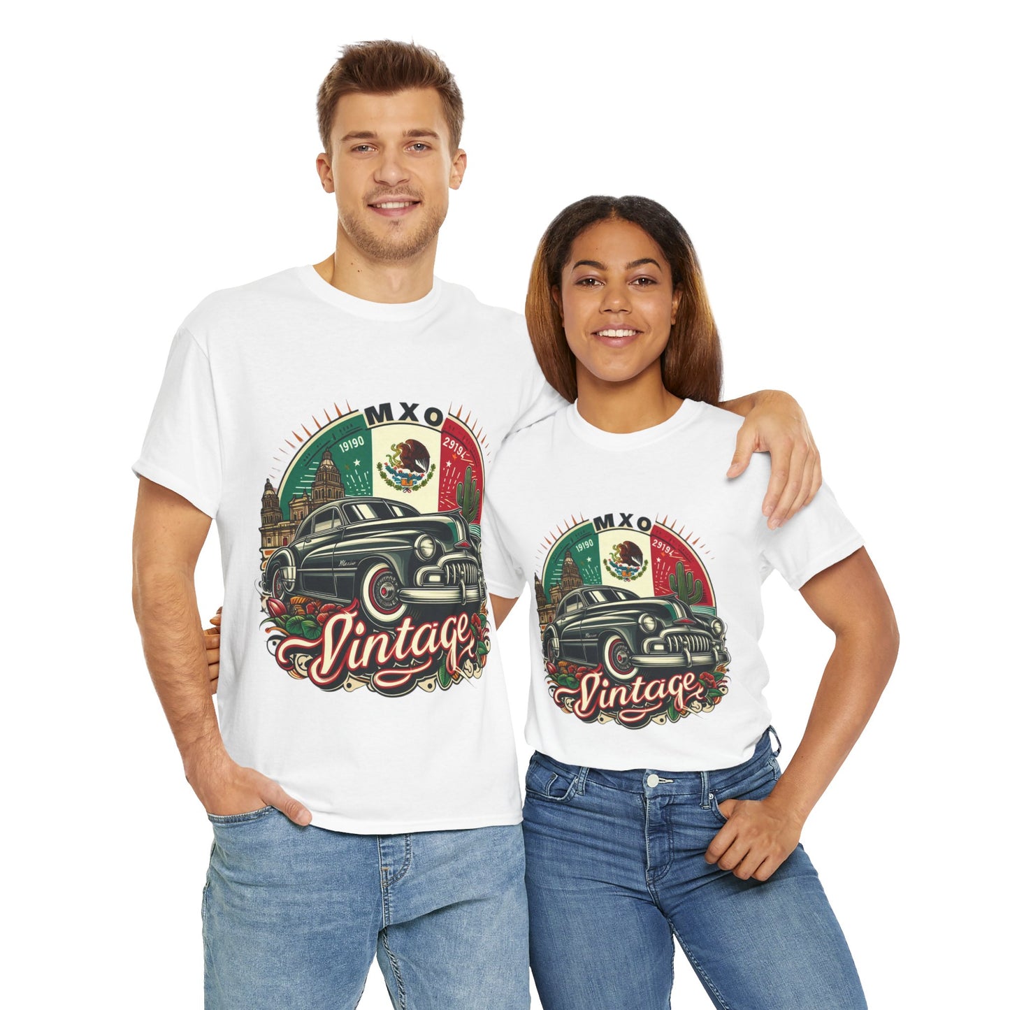 Flag Village Mexico Vintage Car Flag T-SHIRT Heavy Cotton Tee MEX0001
