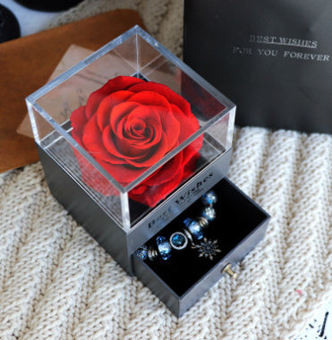 Flag Village Valentines Day Gift Women Rose Jewelry Box Dried Flower Real Flowers Eternal Roses In Box