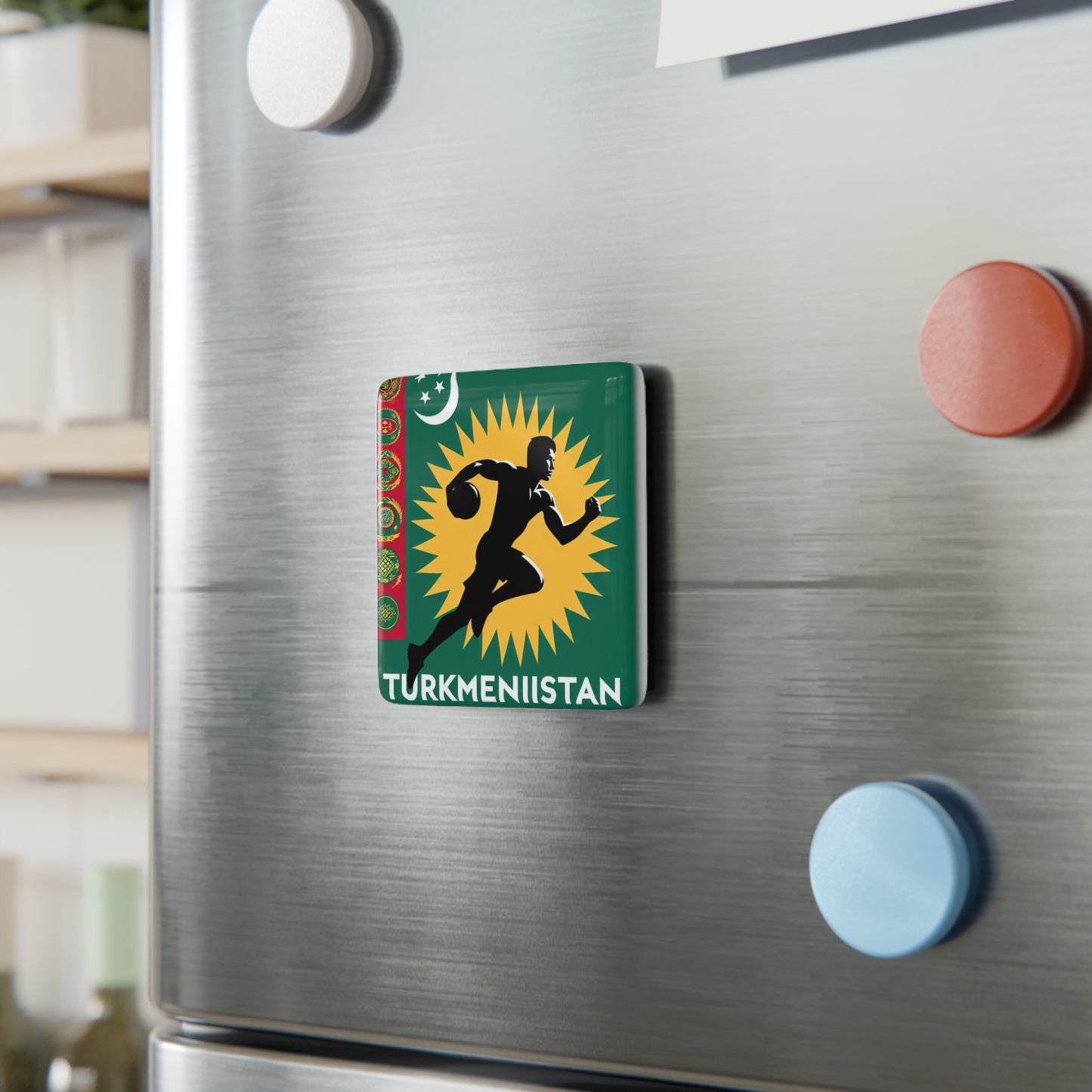Flag Village Turkmenistan Flag Sporting Porcelain Magnet, Square TKM0003