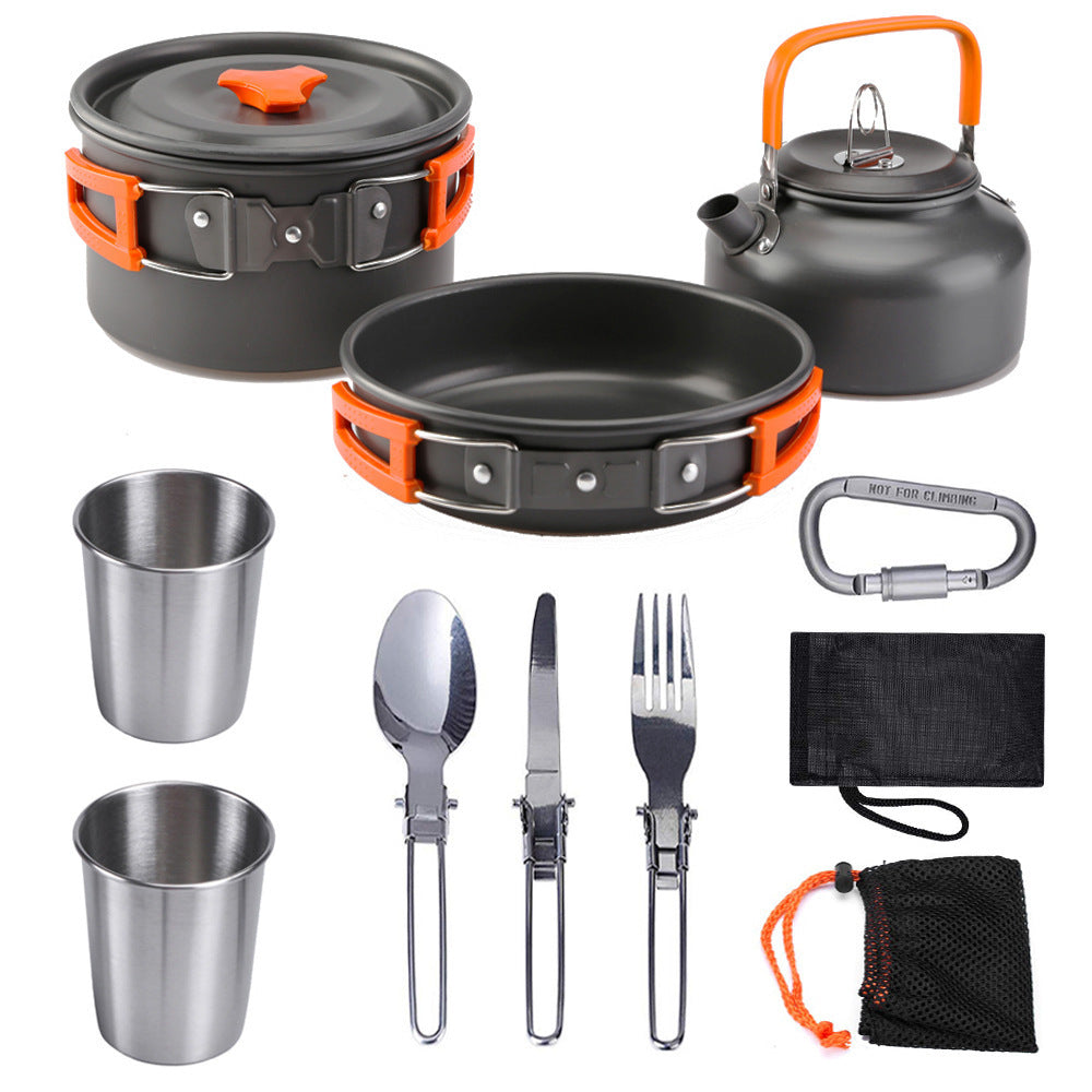 Flag Village Outdoor Jacketed Kettle 2-3 Person Camping Teapot Tableware Suit