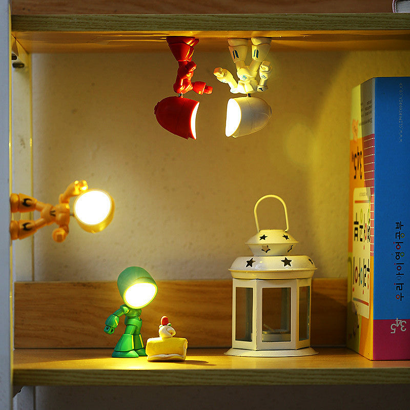 Flag Village Cute LED Hero Table Lamp Mini Portable Cool Mecha Cute Robot Night Light Bedroom Home Decoration Kids Boys Gifts