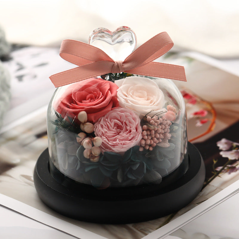 Flag Village Valentine's Day Birthday Gift Gift Box Glass Cover Big Rose Immortal Flower