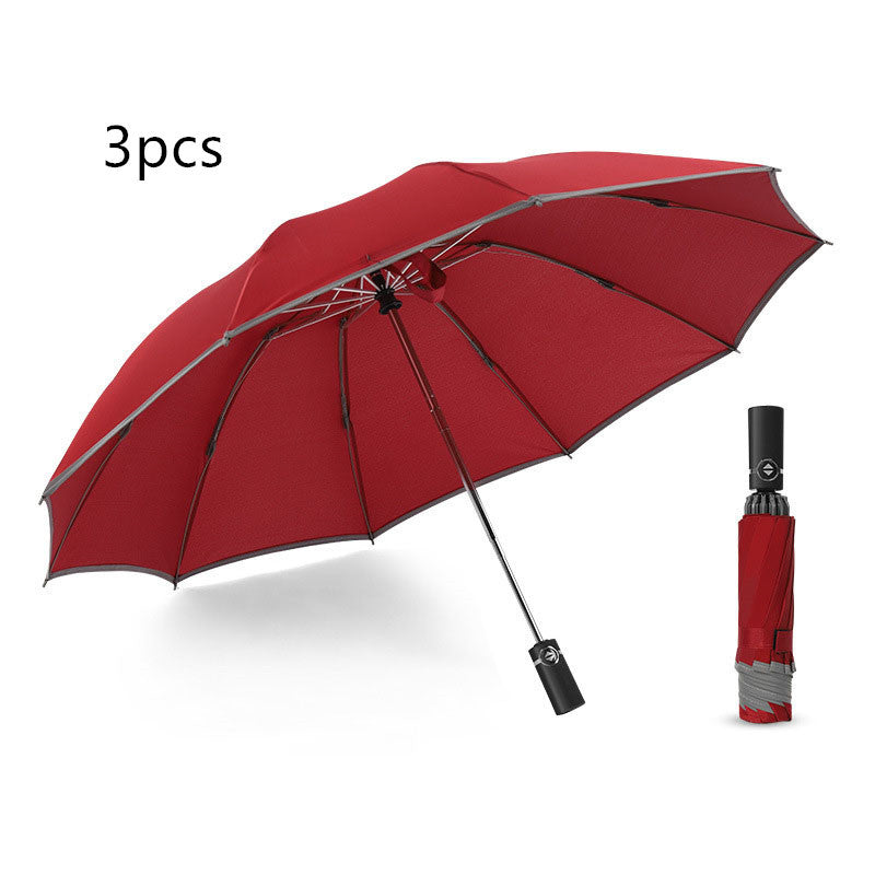Flag Village Inverted Umbrella Travel Portable Windproof Folding Umbrella,10Ribs Auto Close Umbrella,Reflective Stripes For Night Safety