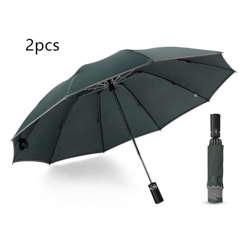 Flag Village Inverted Umbrella Travel Portable Windproof Folding Umbrella,10Ribs Auto Close Umbrella,Reflective Stripes For Night Safety