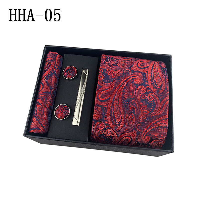 Flag Village Paisley Men's Tie Square Cuff Tie Clip Gift Set Business Casual Tie Black Gift Box