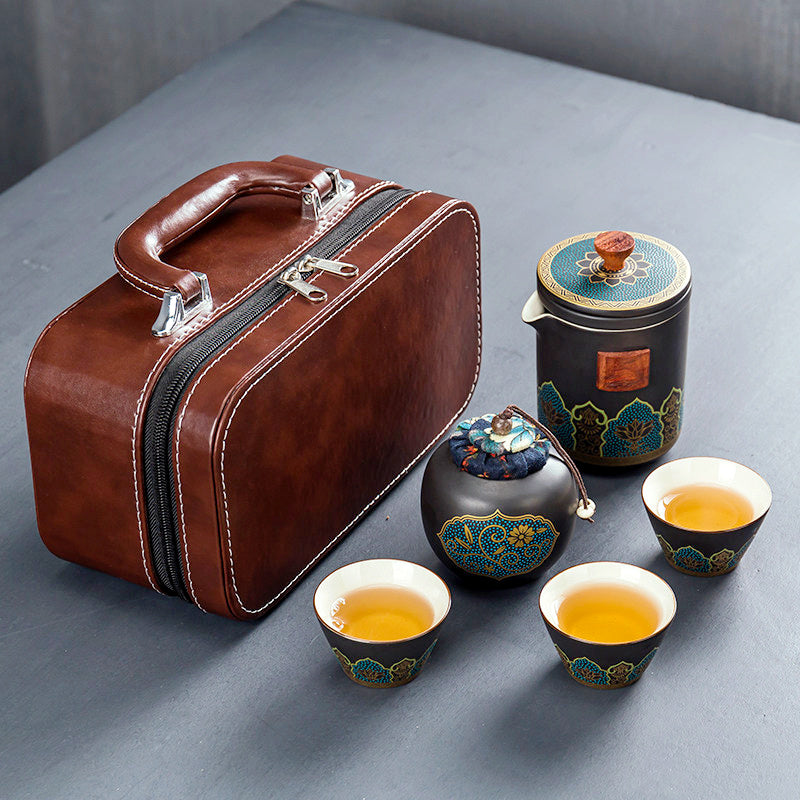 Flag Village Ceramic Portable Travel Tea Set Gift Box