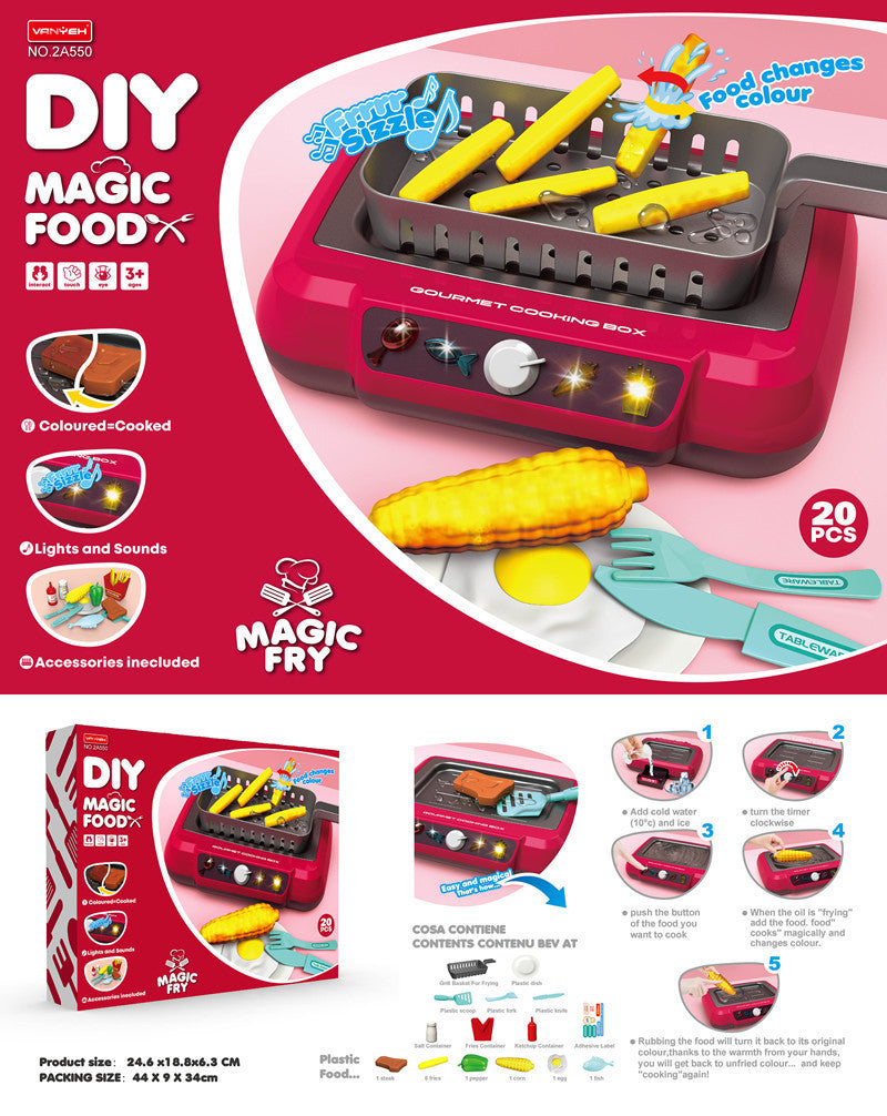 Flag Village Induction Kitchen Cooking Toys Diy Children's Play House Toy Food Recognize Change Color Toys Kids Gifts