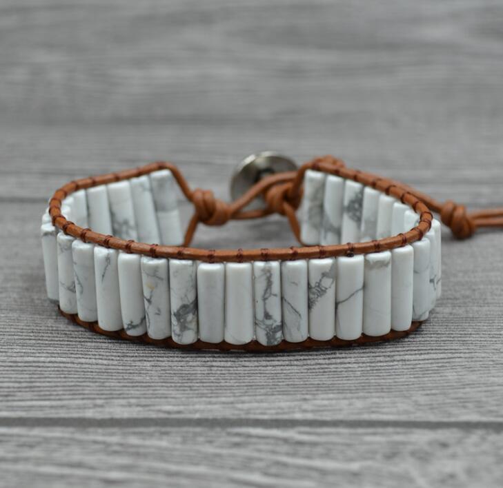 Flag Village Chakra Bracelet Jewelry Handmade Multi Color Natural Stone Tube Beads Leather Wrap Bracelet Couples Bracelets Creative Gifts