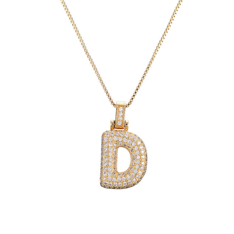 Flag Village Clavicle Chain Copper Micro Inlaid Zircon 26 Letter Pendant Necklace For Women's Birthday Jewelry Gifts