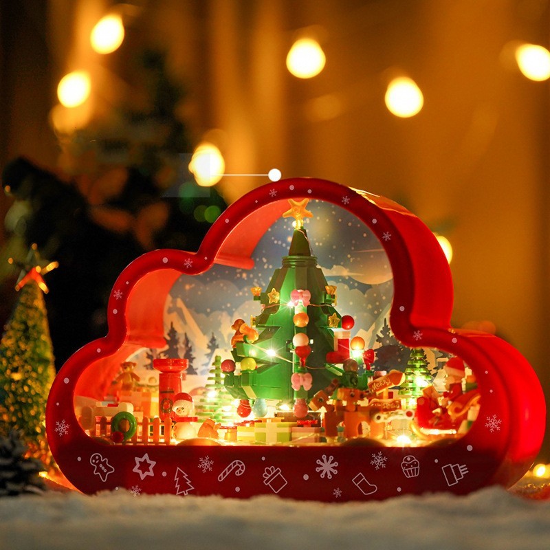 Flag Village Christma New Style Assembled Building Block Toys Cloud Night Lamp Decorative Mirrors Frame LED Table Lights Creative Desk Bedroom Handmade Birthday Gifts