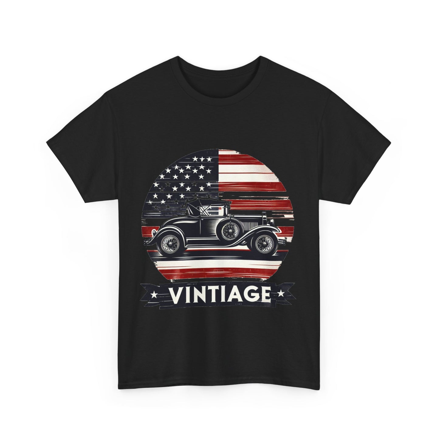 Flag Village USA Vintage Car Flag T-SHIRT Heavy Cotton Tee USA0003