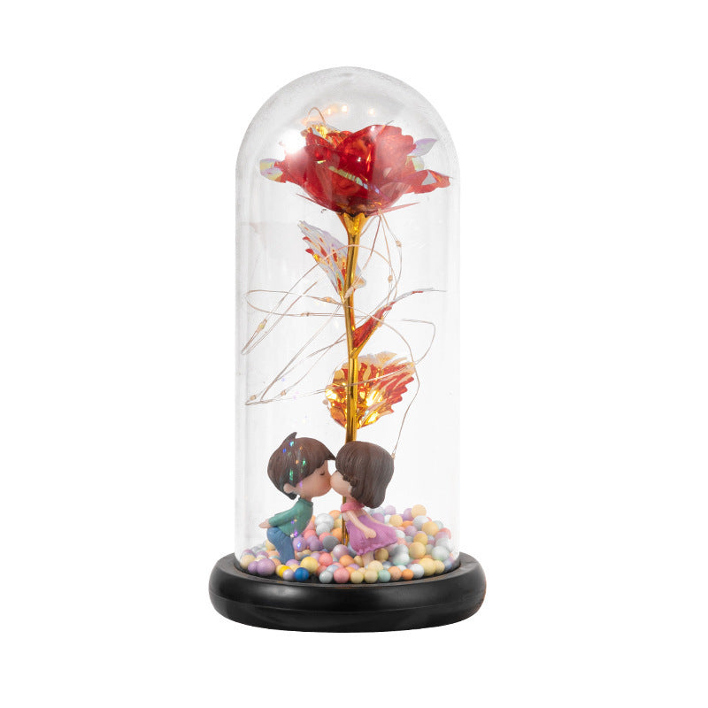 Flag Village Eternal Rose LED Light Foil Flower In Glass Cover Night Lights Valentines Day Gifts Lamp Decor For For Home Bedroom Wedding Gift Valentine's Day Gifts