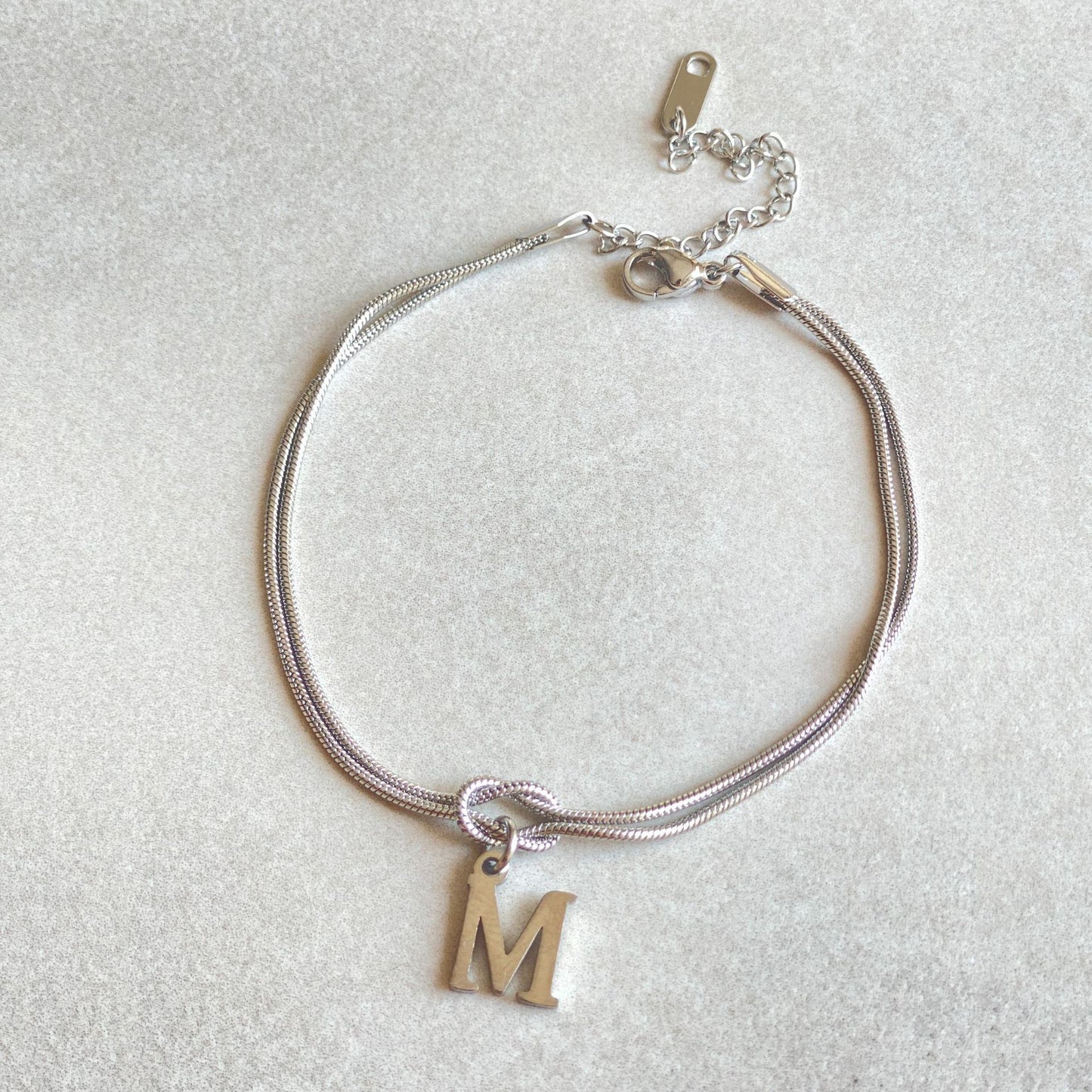 Flag Village New Letter A-Z Love Knot Bracelets For Women Couple Gold Color Dainty Snake Chain Charm Bracelet Stainless Steel Jewelry Gift Valentine's Day Gifts