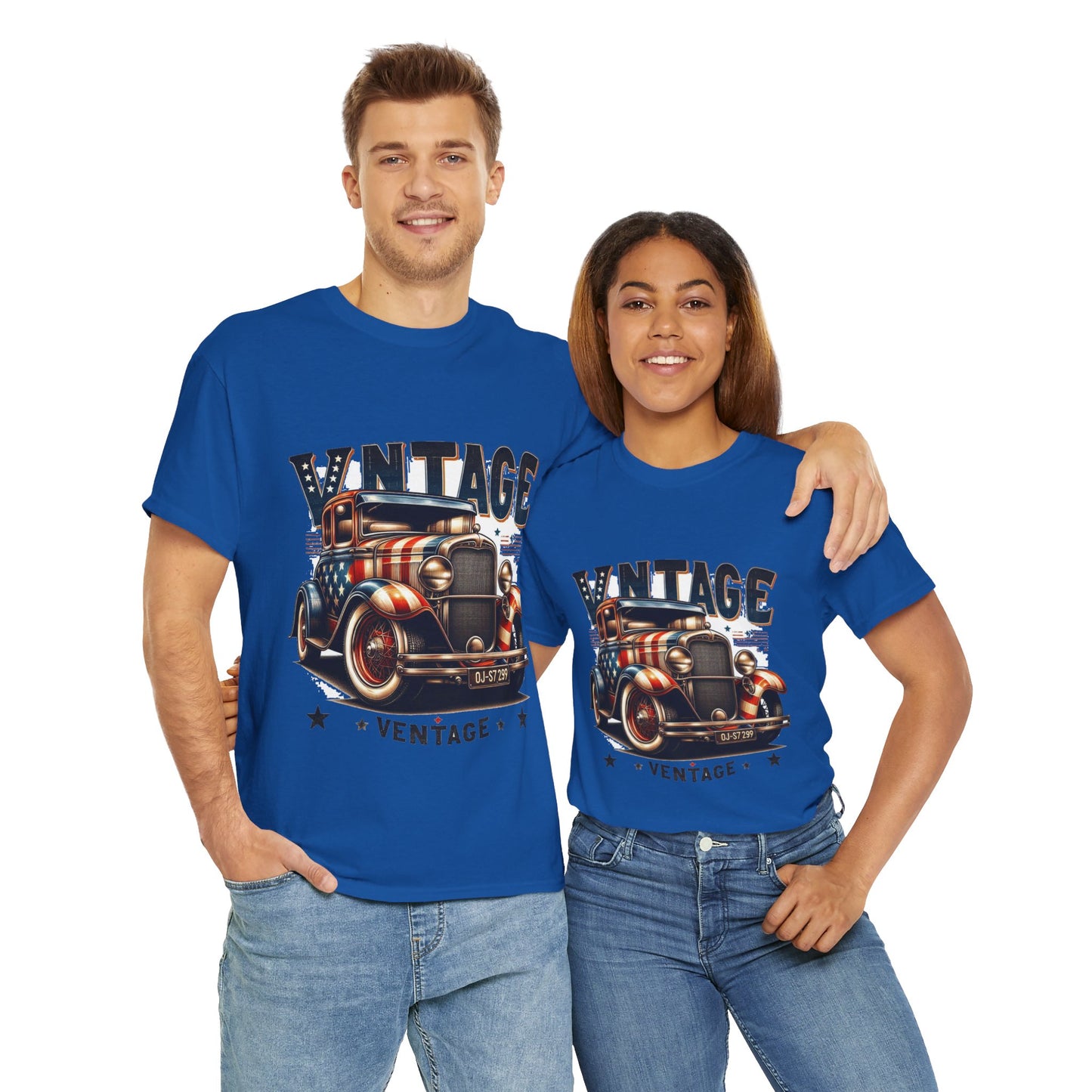 Flag Village USA Vintage Car Flag T-SHIRT Heavy Cotton Tee USA0010