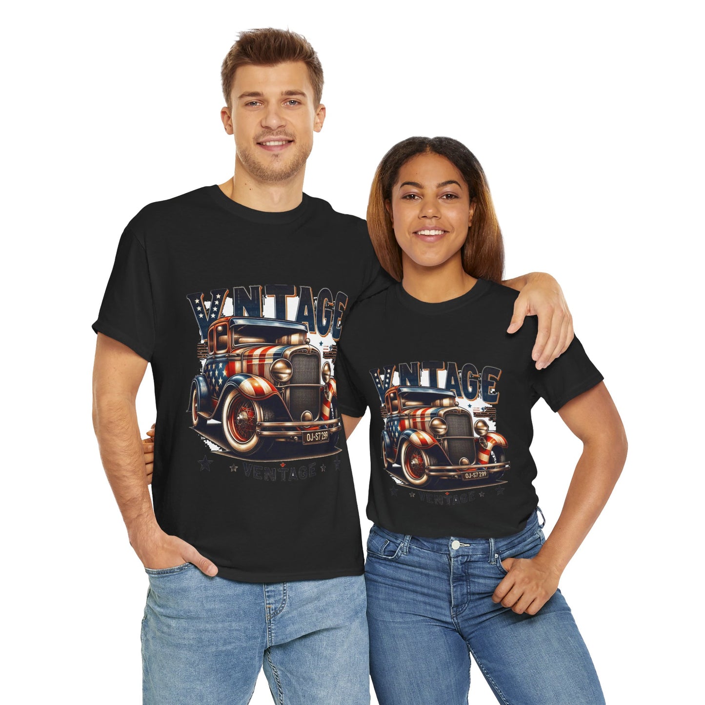 Flag Village USA Vintage Car Flag T-SHIRT Heavy Cotton Tee USA0010