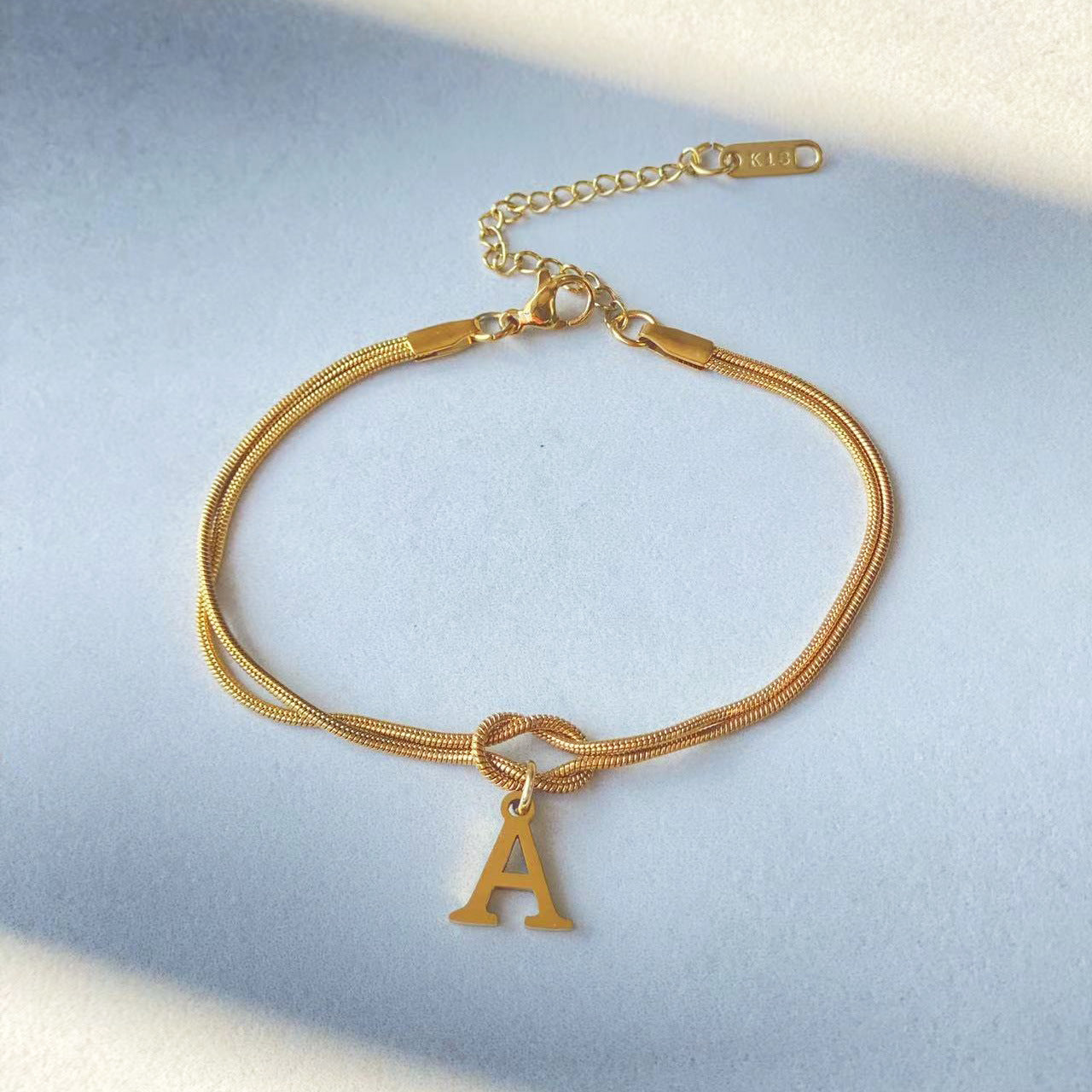 Flag Village New Letter A-Z Love Knot Bracelets For Women Couple Gold Color Dainty Snake Chain Charm Bracelet Stainless Steel Jewelry Gift Valentine's Day Gifts