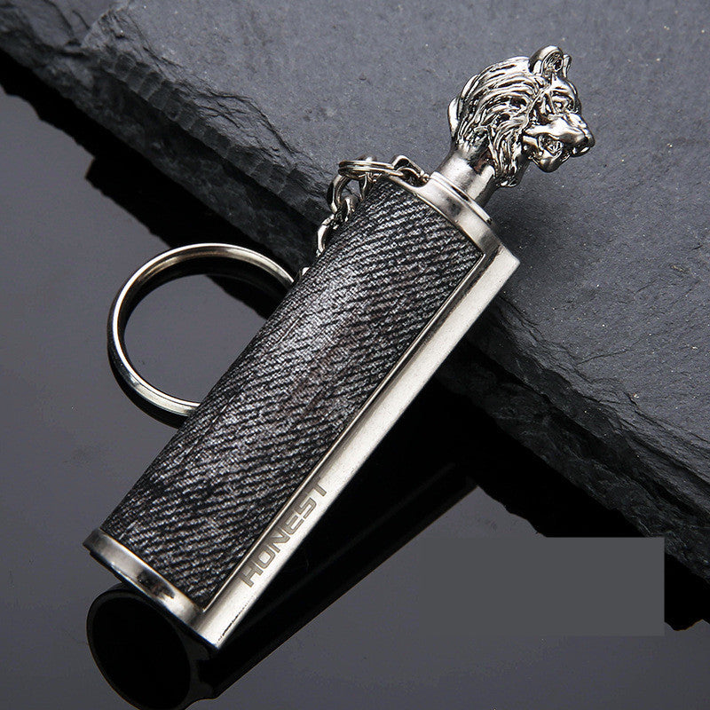 Flag Village Creative Metal Keychain Lighter Wild Fire Ten Thousand Times Use Kerosene Lighters Gifts For Men