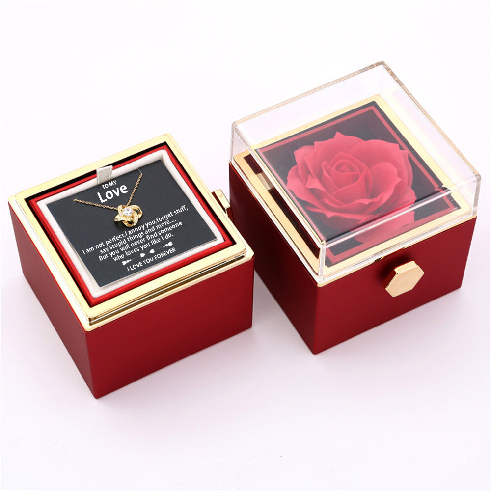 Flag Village Rotating Soap Rose Jewelry Packing Box Necklace Gift Set