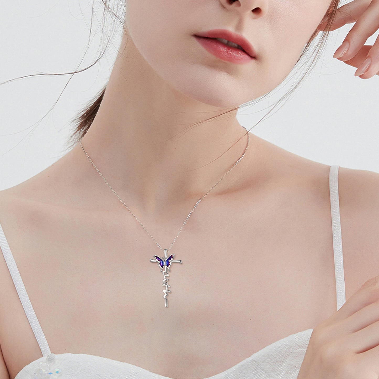 Flag Village Sterling Silver Butterfly Cross Necklace Jewlery Gifts for Women