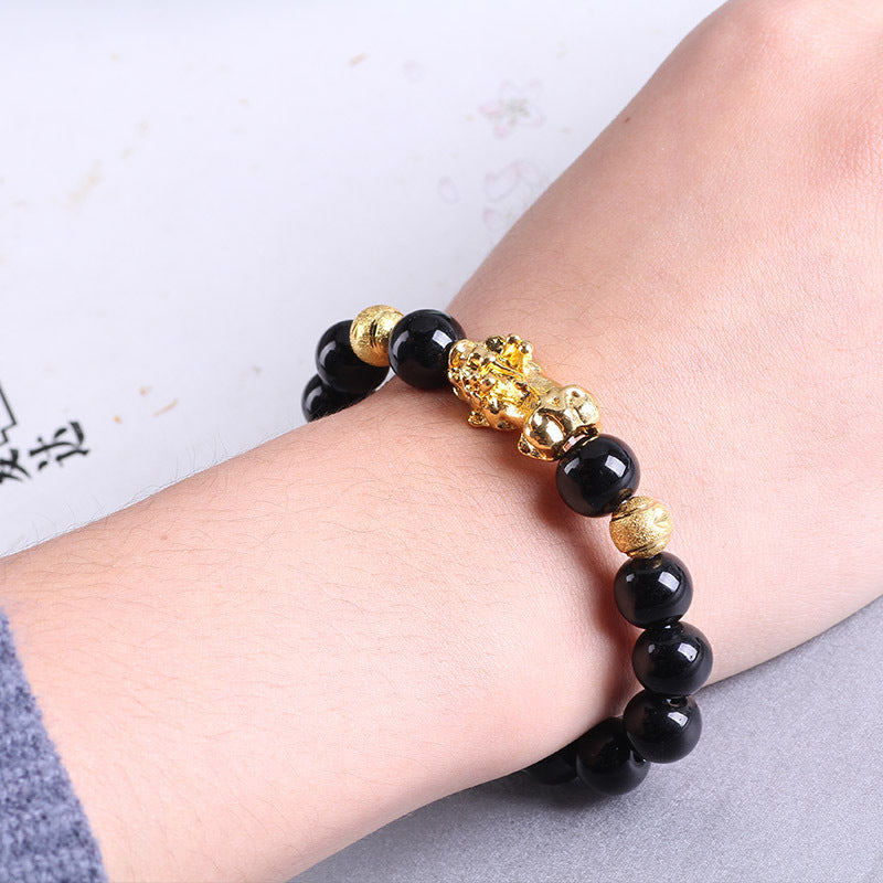 Flag Village Obsidian 18K Gold Bracelet six brave words on hand and little Pearl transport gifts wholesale