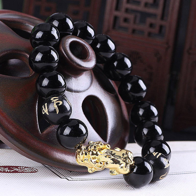 Flag Village Obsidian 18K Gold Bracelet six brave words on hand and little Pearl transport gifts wholesale